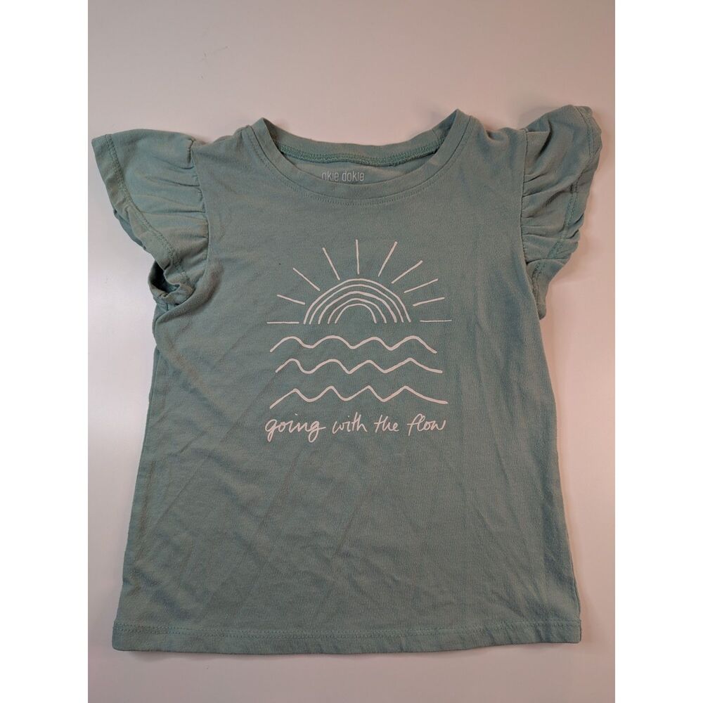Okie Dokie Girls 5T Teal Ruffle Sleeve Graphic Shirt